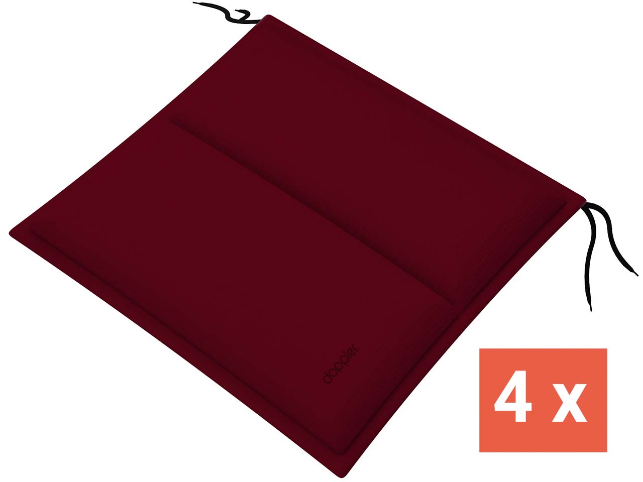doppler Sitzkissen "CITY" mit Längssteppung, 4er-Pack, 48x48x6 cm, Polyester, bordeaux