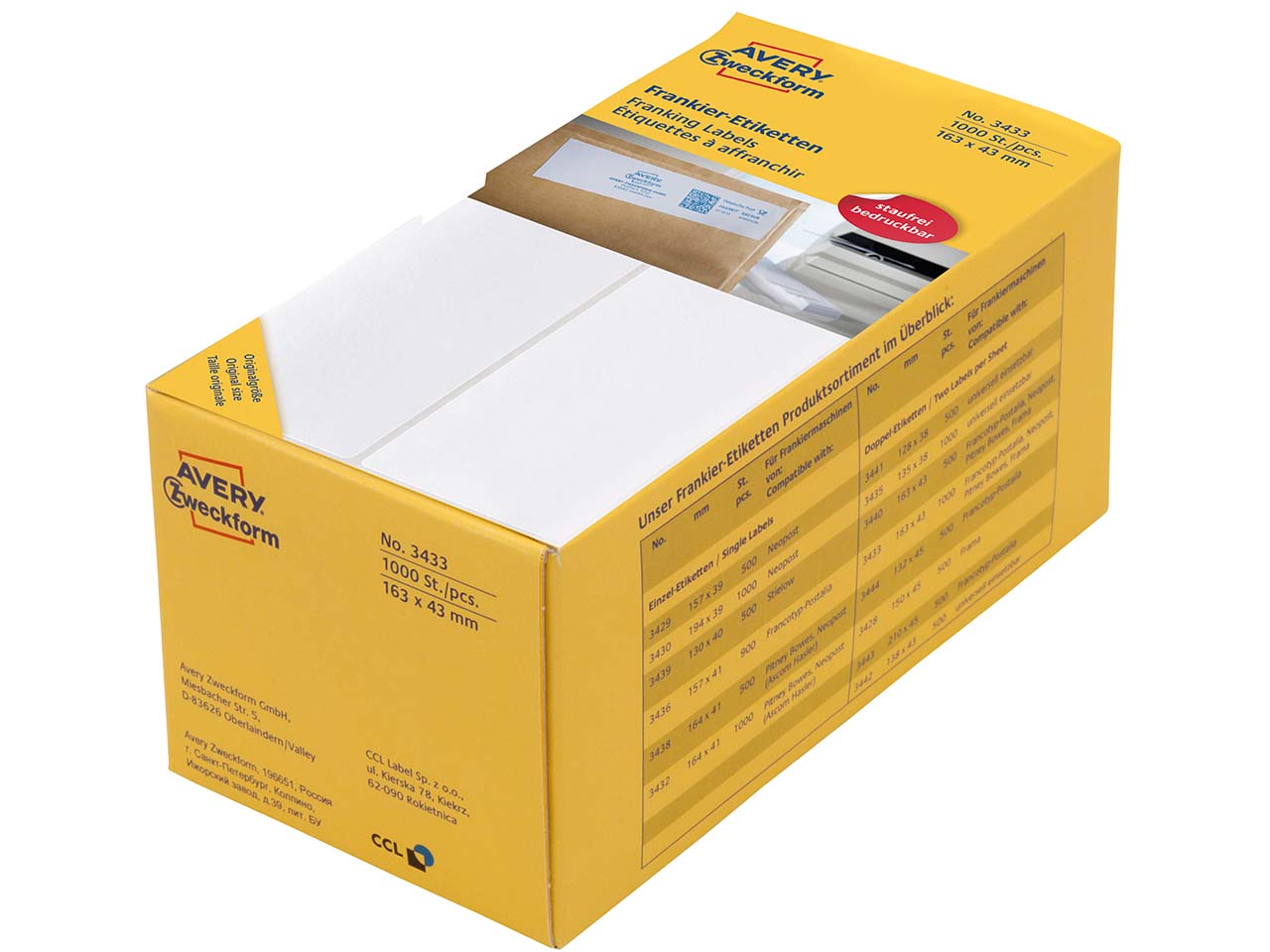 Avery Zweckform Frankier-Etiketten 163 x 43 mm, doppelt, 1.000 Stk.