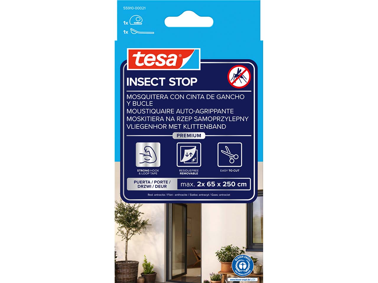 tesa Fliegengitter "Premium" für Türe 2 x 65 x 250 cm, anthrazit