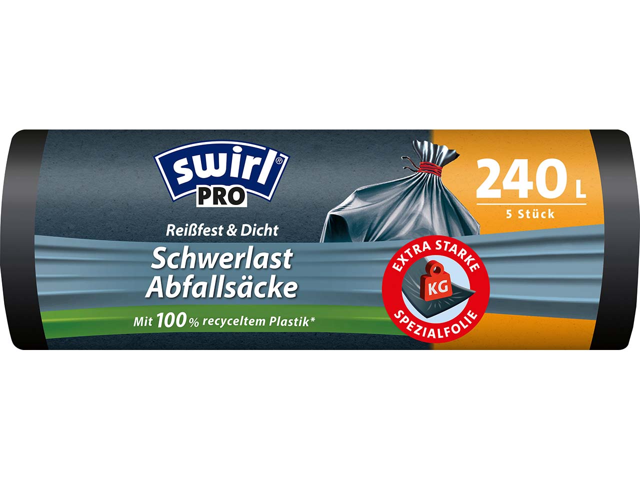 swirl Schwerlast-Müllsäcke "Profi" mit Zugband, reißfest & dicht, 240 l, 6 Stk.