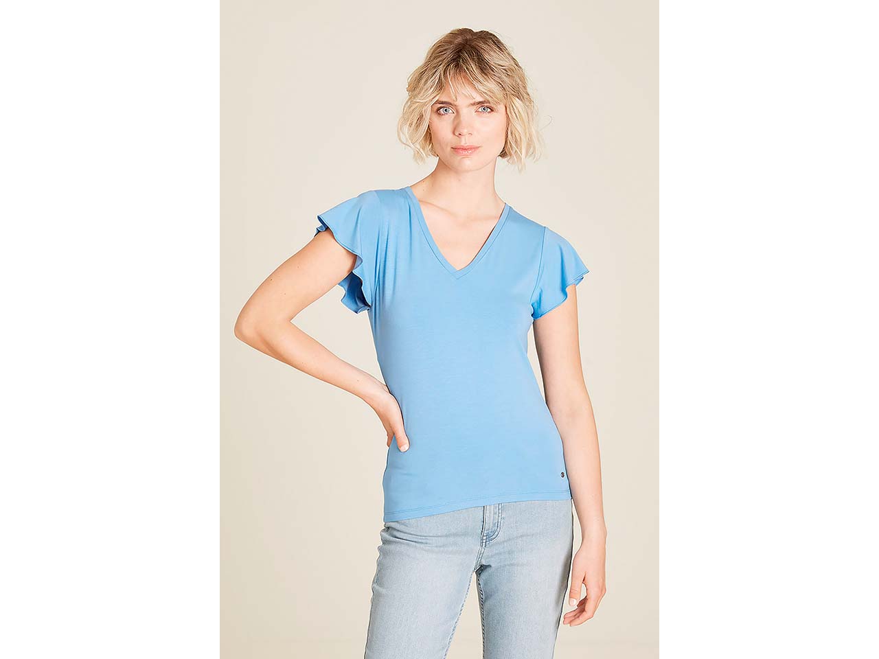 tranquillo Bio-Damen-T-Shirt mit Volant-Ärmel, marina, Gr. M