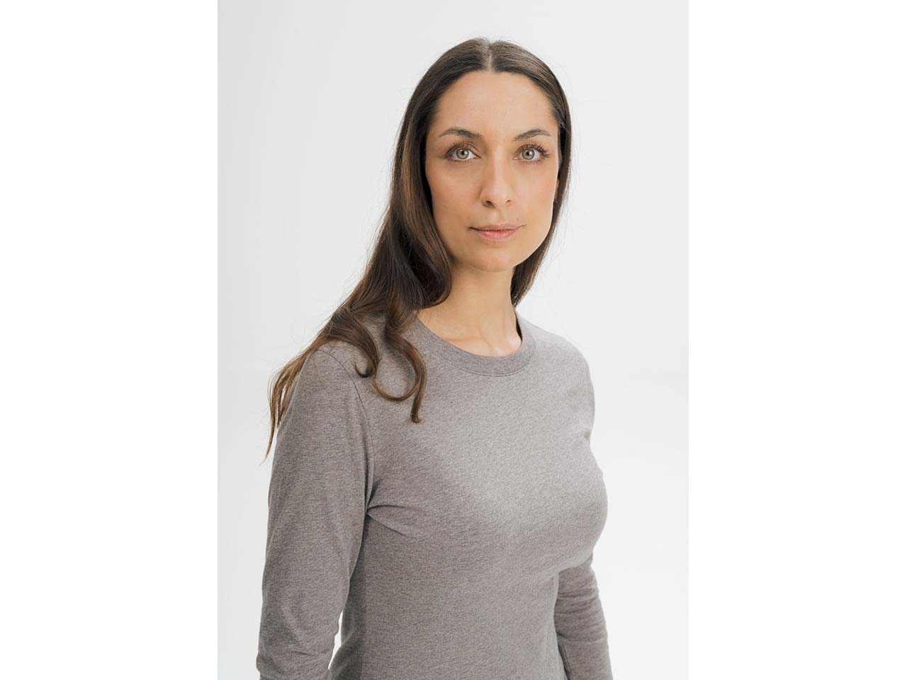 MELA Bio-Damen-Langarmshirt 'DHIVYA' mit Feinripp-Rundhalsausschnitt, bear melange, Gr. M