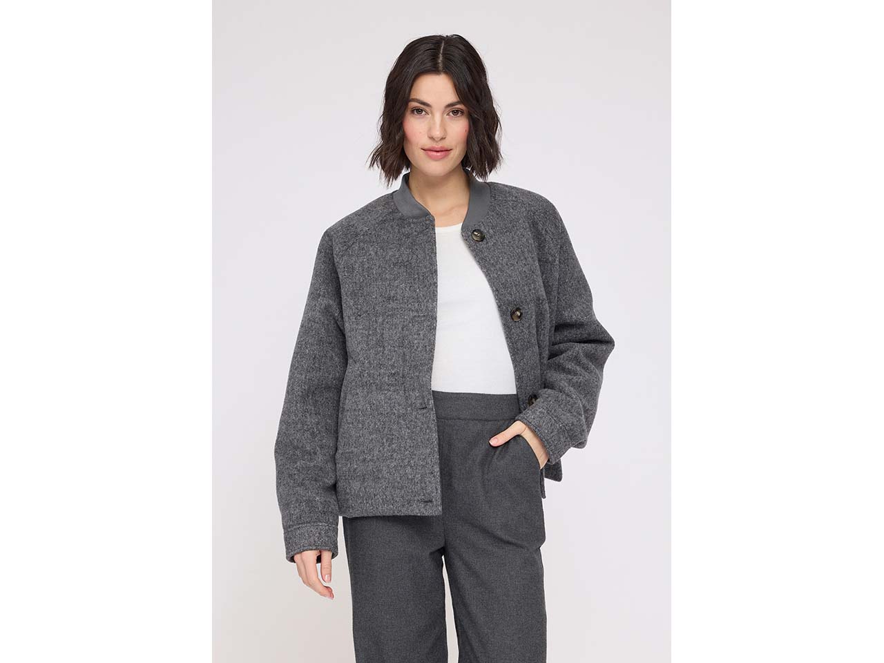 MAZINE Damen-Bomberjacke 'Vegan Wool' mit Knöpfen, anthrazit melange, Gr. S