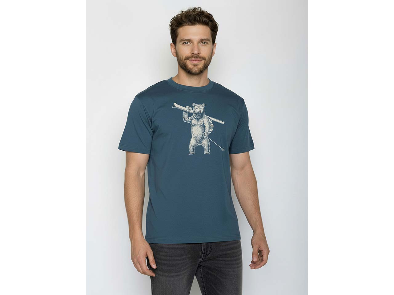 GREENBOMB Bio-Herren-T-Shirt 'Ski Bear' mit Rundhalsausschnitt, blue pine, Gr. L