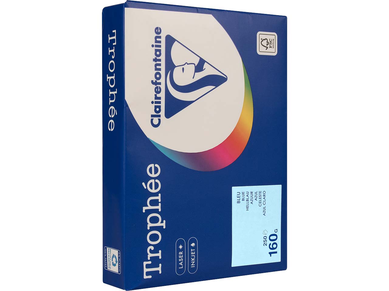 250 Blatt Clairfontaine Farbiges Kopierpapier "Trophee" 160 g/m², DIN A4, hellblau