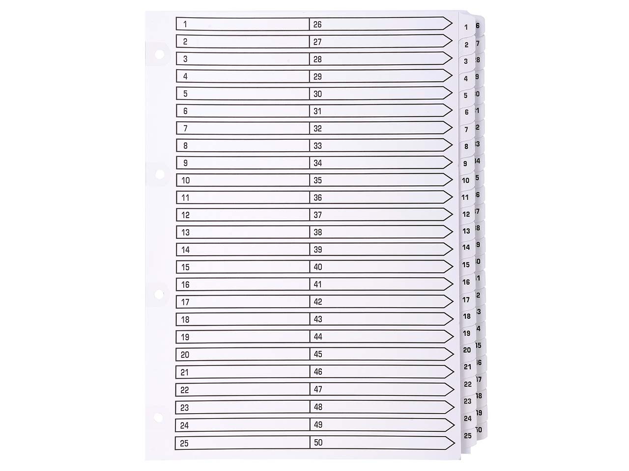 4 Exacompta Register, 50 bedruckte Taben numerisch, 160 g/m², DIN A4, weiß