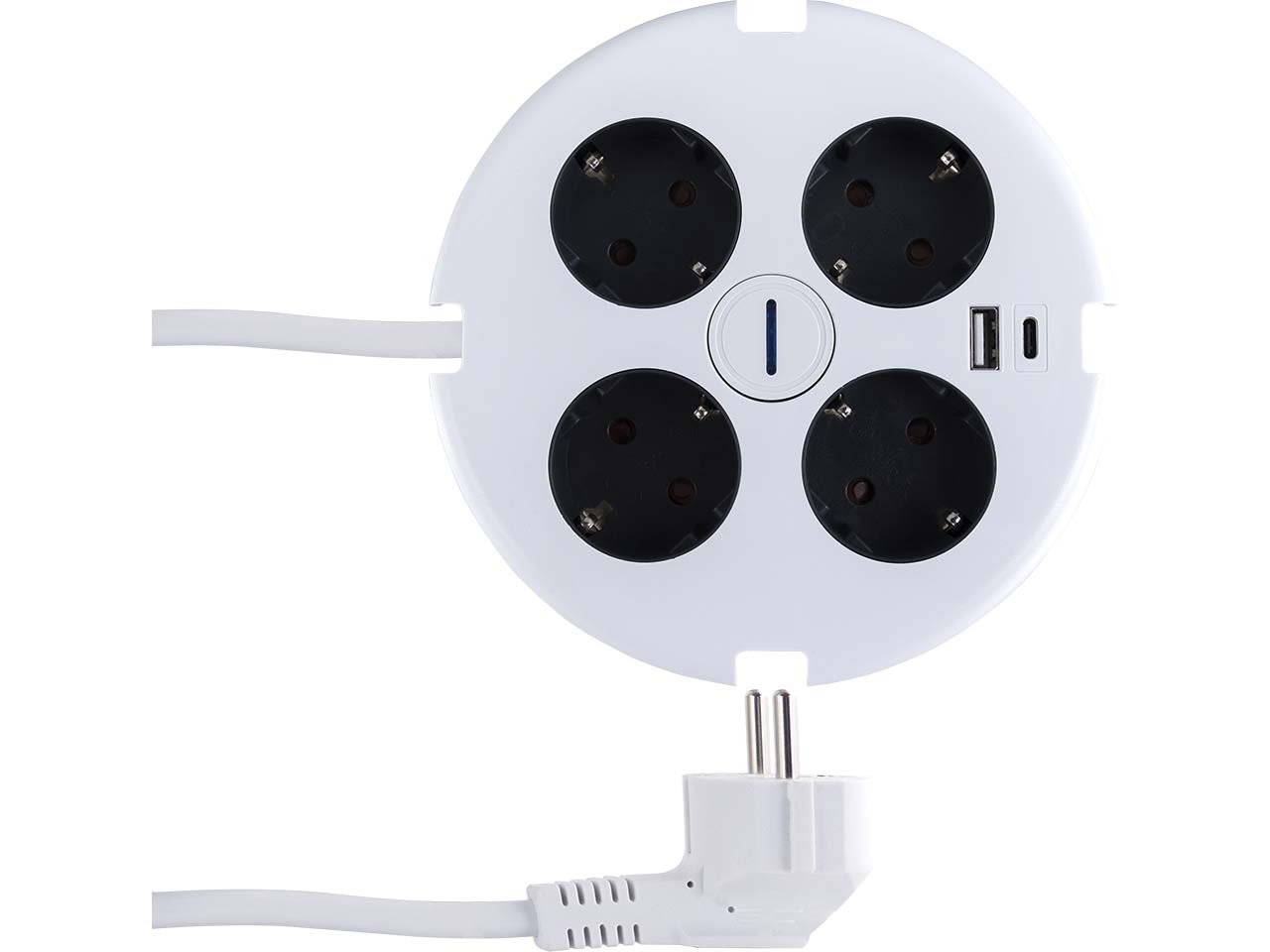REV Steckdosenleiste "PowerDisc" 4-fach mit Schalter, 2x USB, 1,4 m Leitung, weiß