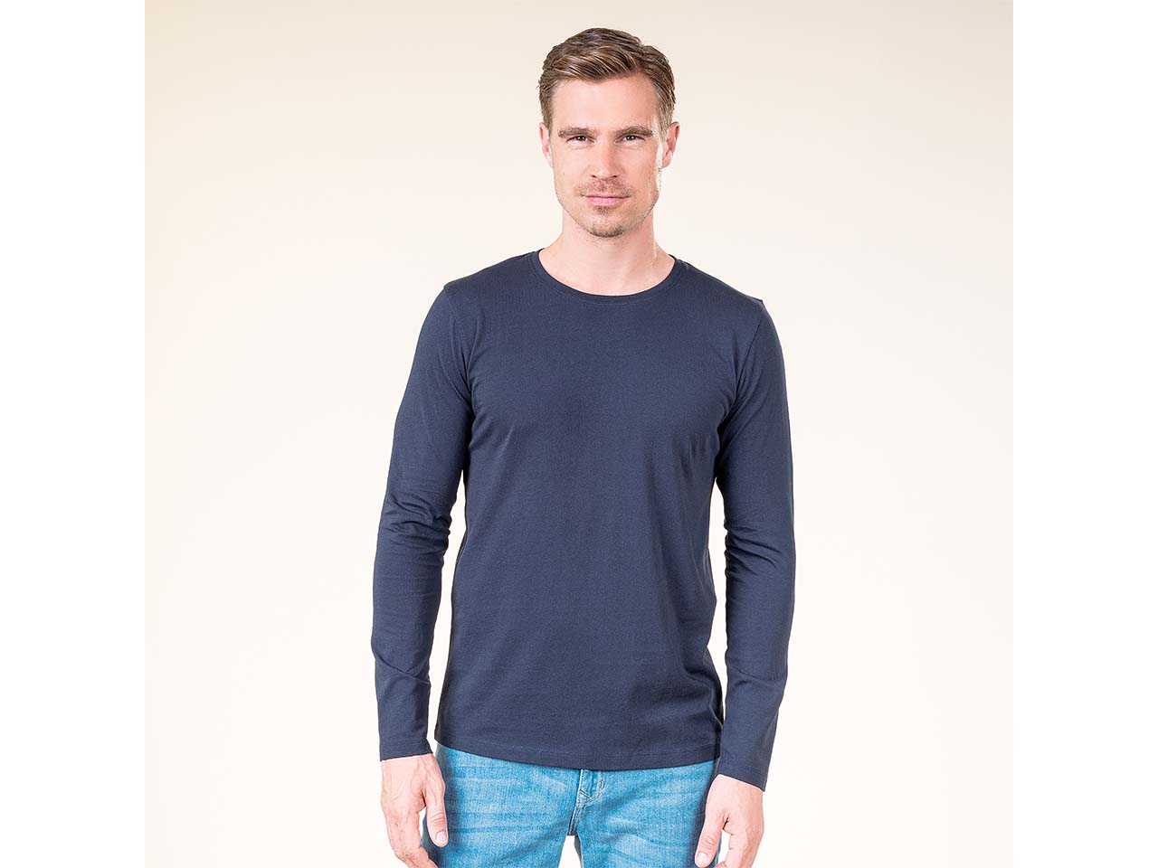 Living Crafts Bio-Herren-Langarmshirt "TERIK" mit Rundhalsausschnitt, ink blue, Gr. L