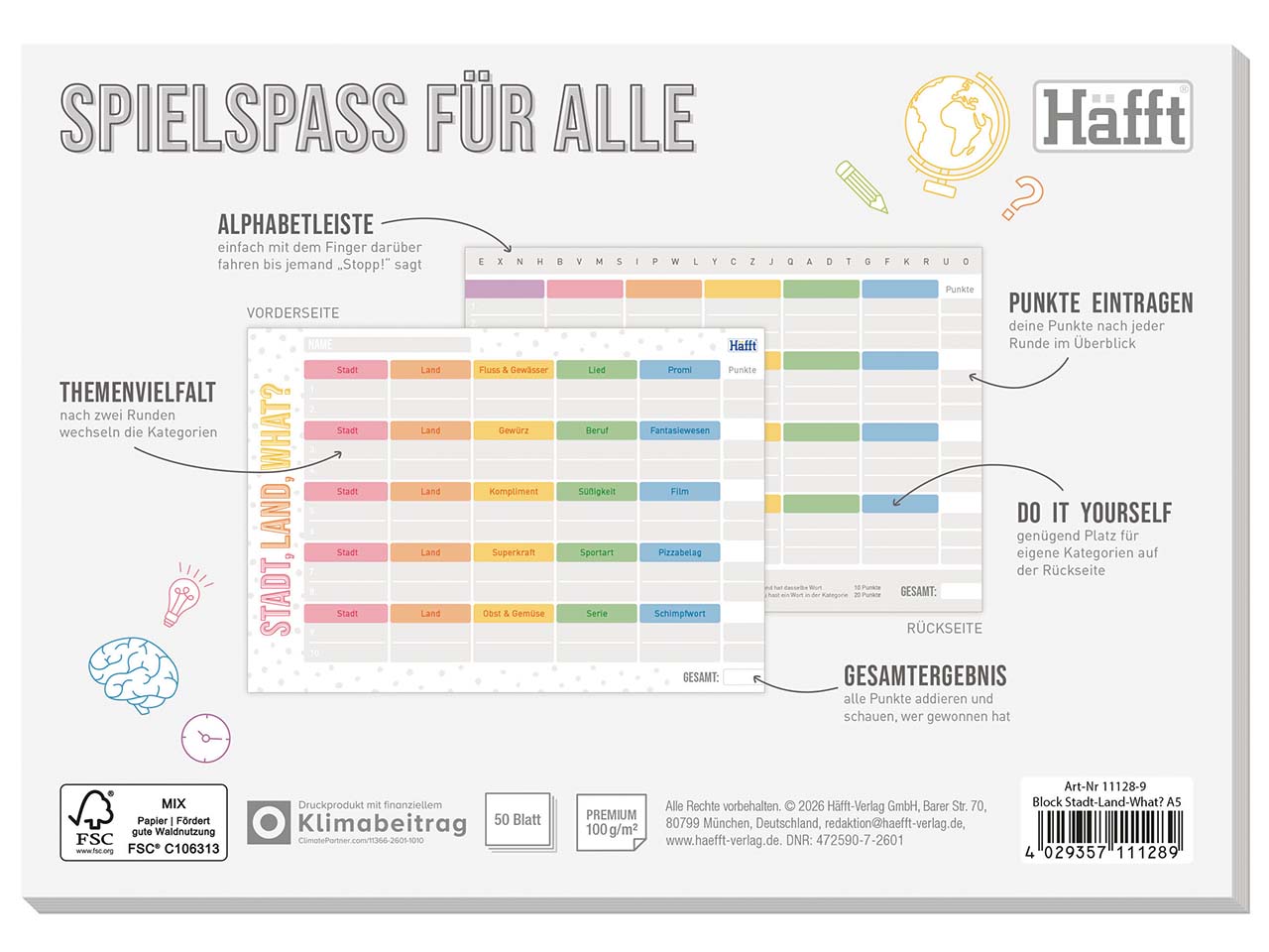 Häfft Spieleblock "Stadt-Land-What?" DIN A5, 50 Blatt, 100 g/m²