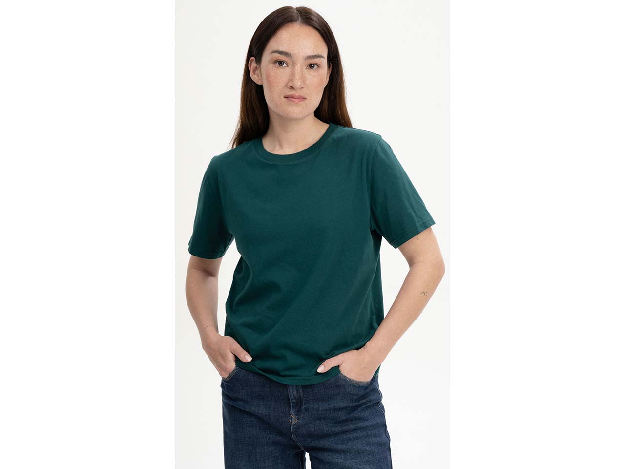 MELA Bio-Damen-T-Shirt "TANIKA" mit geripptem Rundhalsausschnitt, tiefsee, Gr. L
