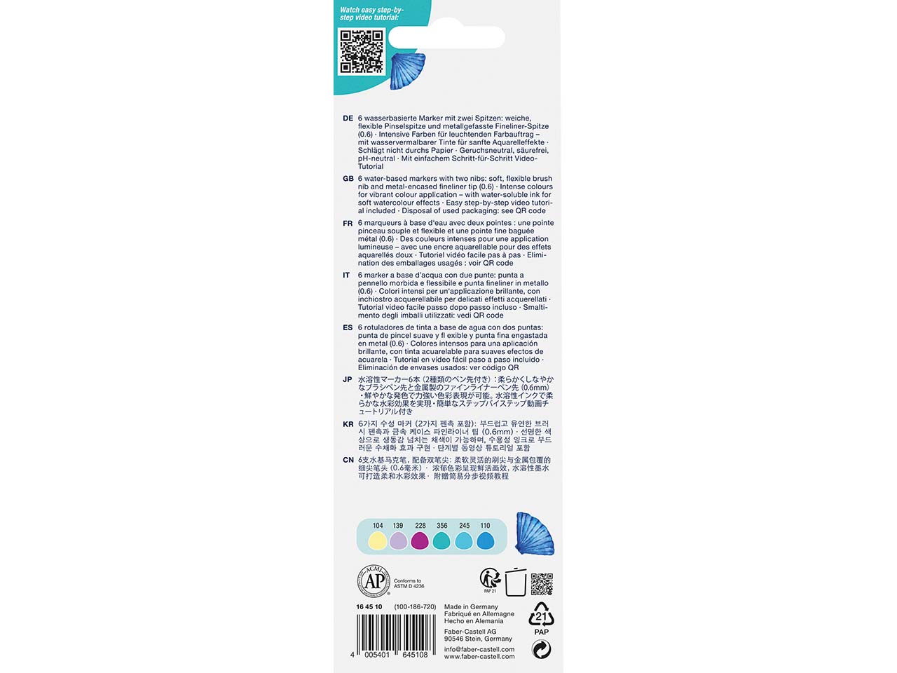 Faber-Castell Aquarell-Marker "Seashells" Goldfaber Aqua Dual, Lettering-Set, 6 Stück