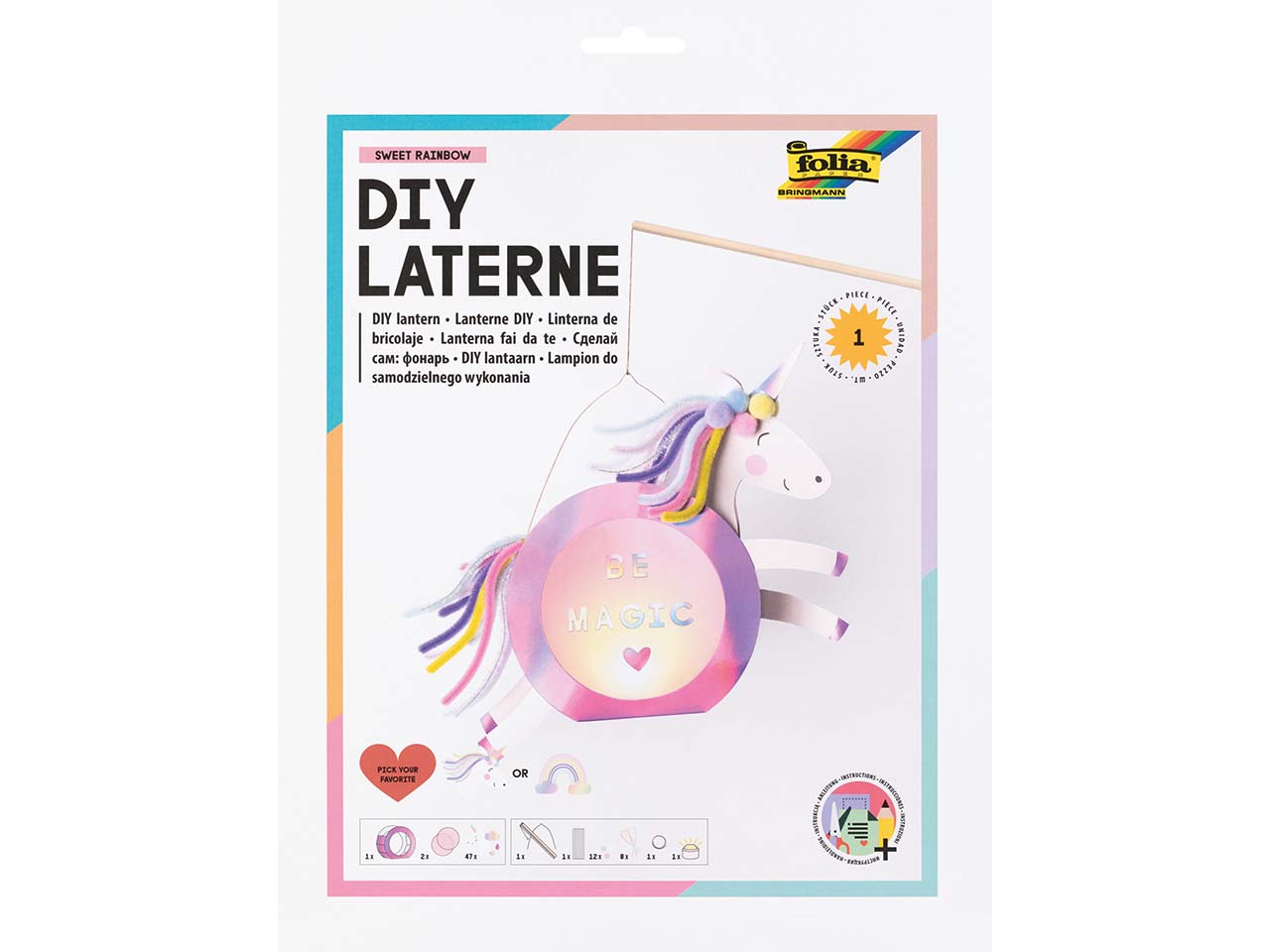 folia DIY-Laterne Einhorn "Sweet Rainbow" mit LED-Licht