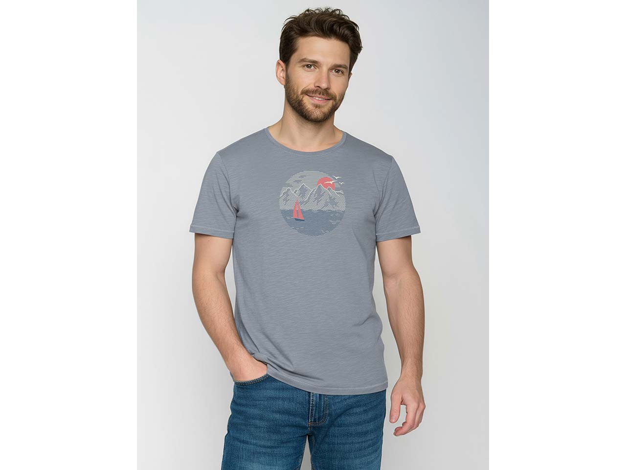 GREENBOMB Bio-Herren-T-Shirt 'Sail Circle' mit Rundhalsausschnitt, sea smoke, Gr. XL