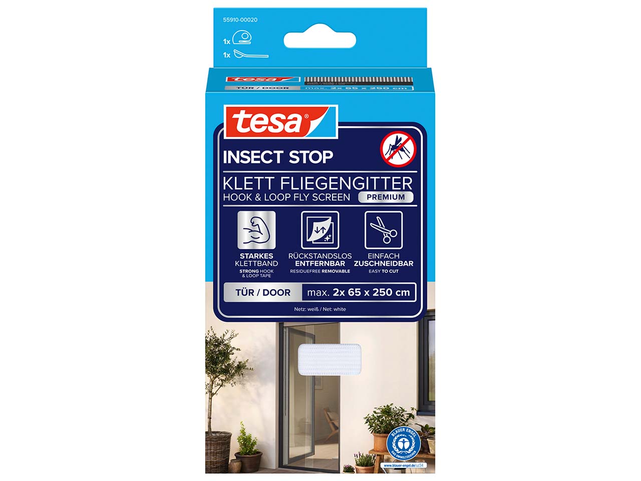 tesa Fliegengitter "Premium" für Türe 2 x 65 x 250 cm, weiß