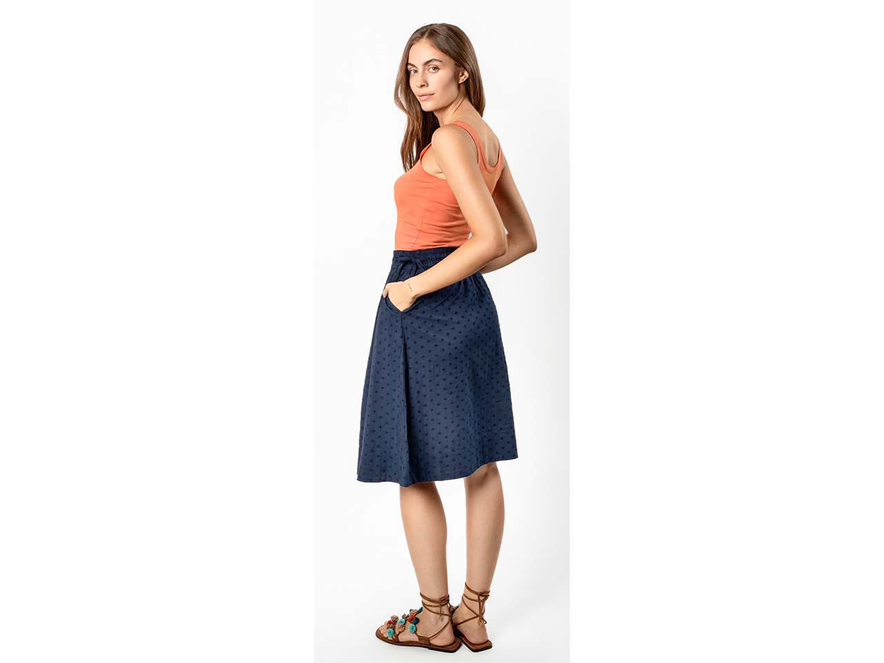 Living Crafts Bio-Damen-Midi-Rock "ANDALA" mit besticktem Batist, indigo blue, Gr. 40