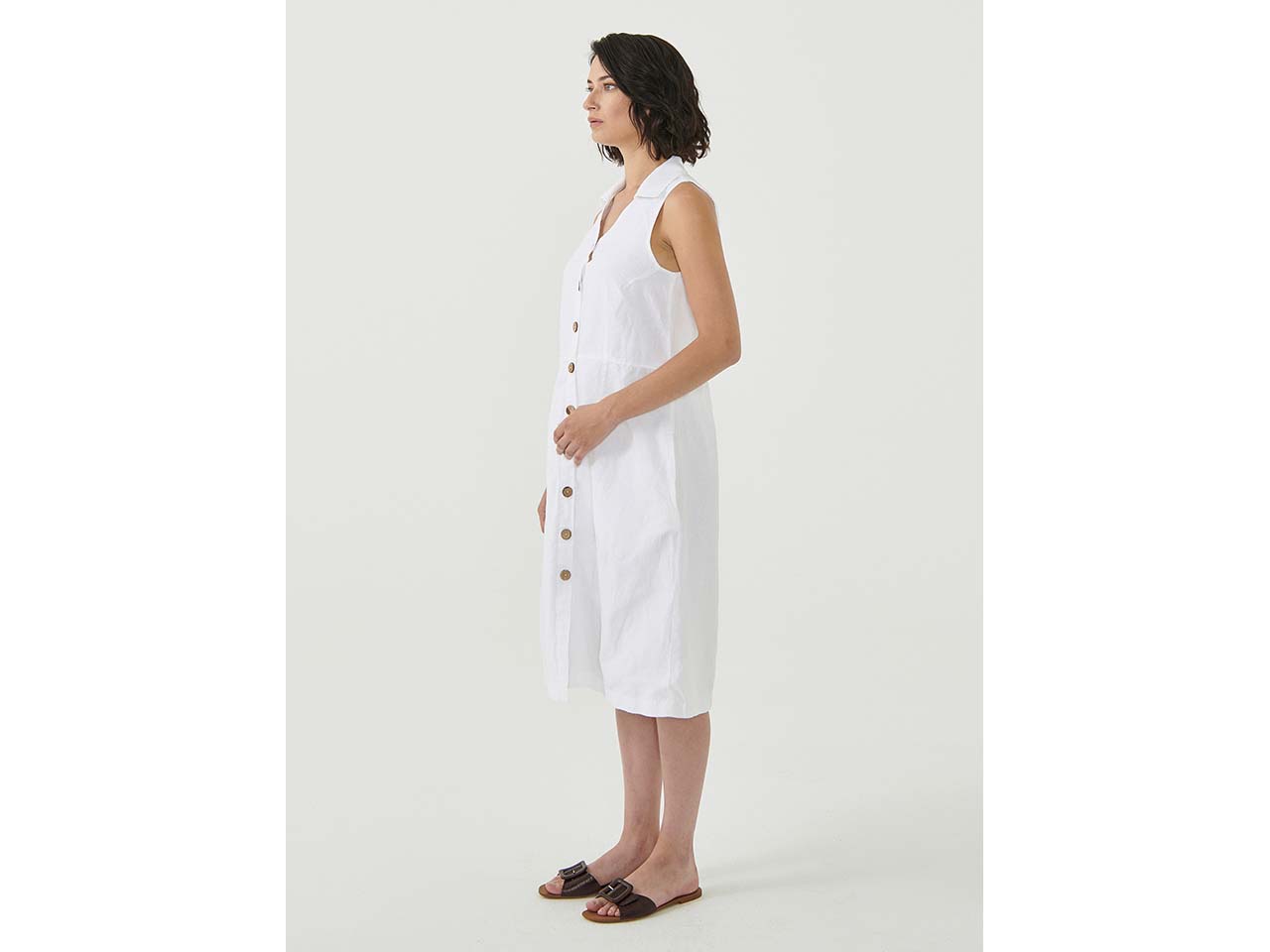 ORGANICATION Bio-Damen-Midi-Kleid mit Kragen white, Gr. S