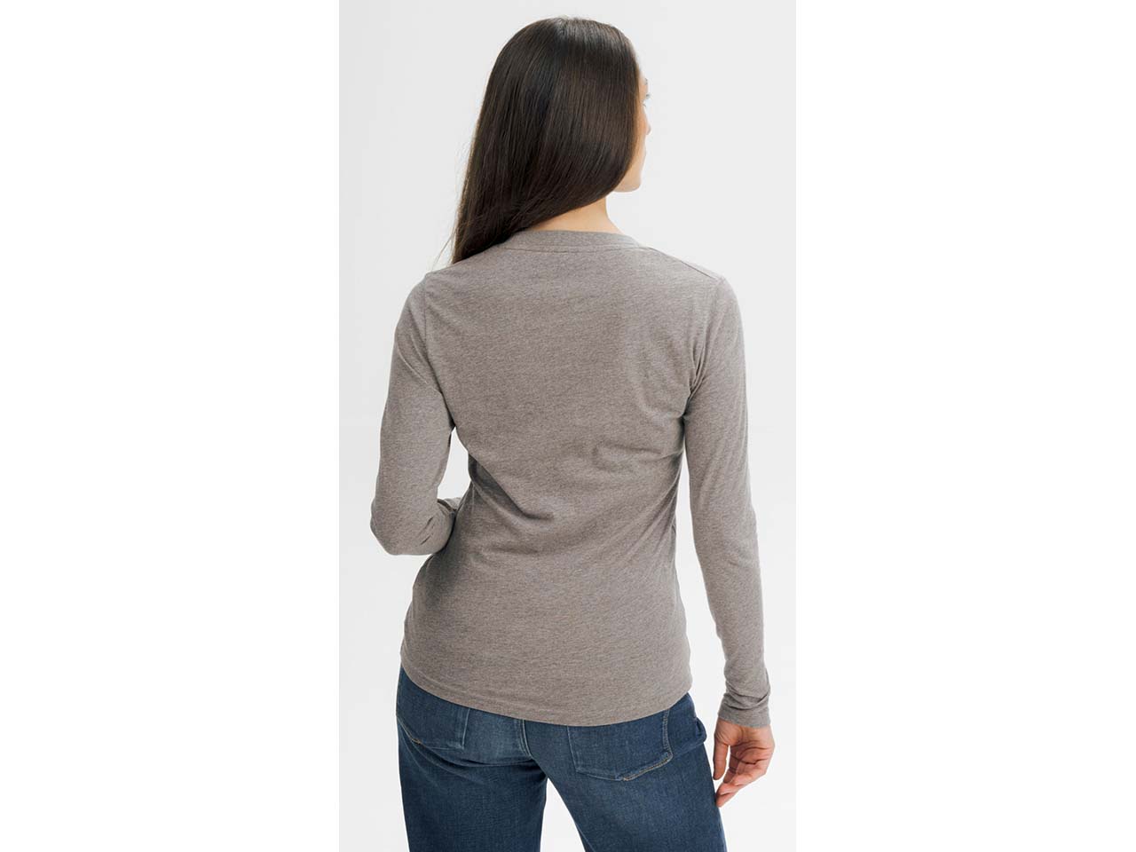 MELA Bio-Damen-Langarmshirt 'DHIVYA' mit Feinripp-Rundhalsausschnitt, bear melange, Gr. S