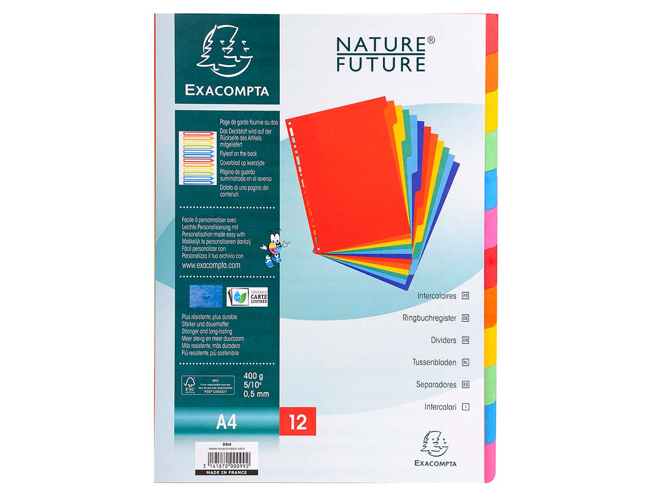 25 Exacompta Register, Colorspan-Karton, 12 Taben neutral, 400 g/m², DIN A4, sortiert