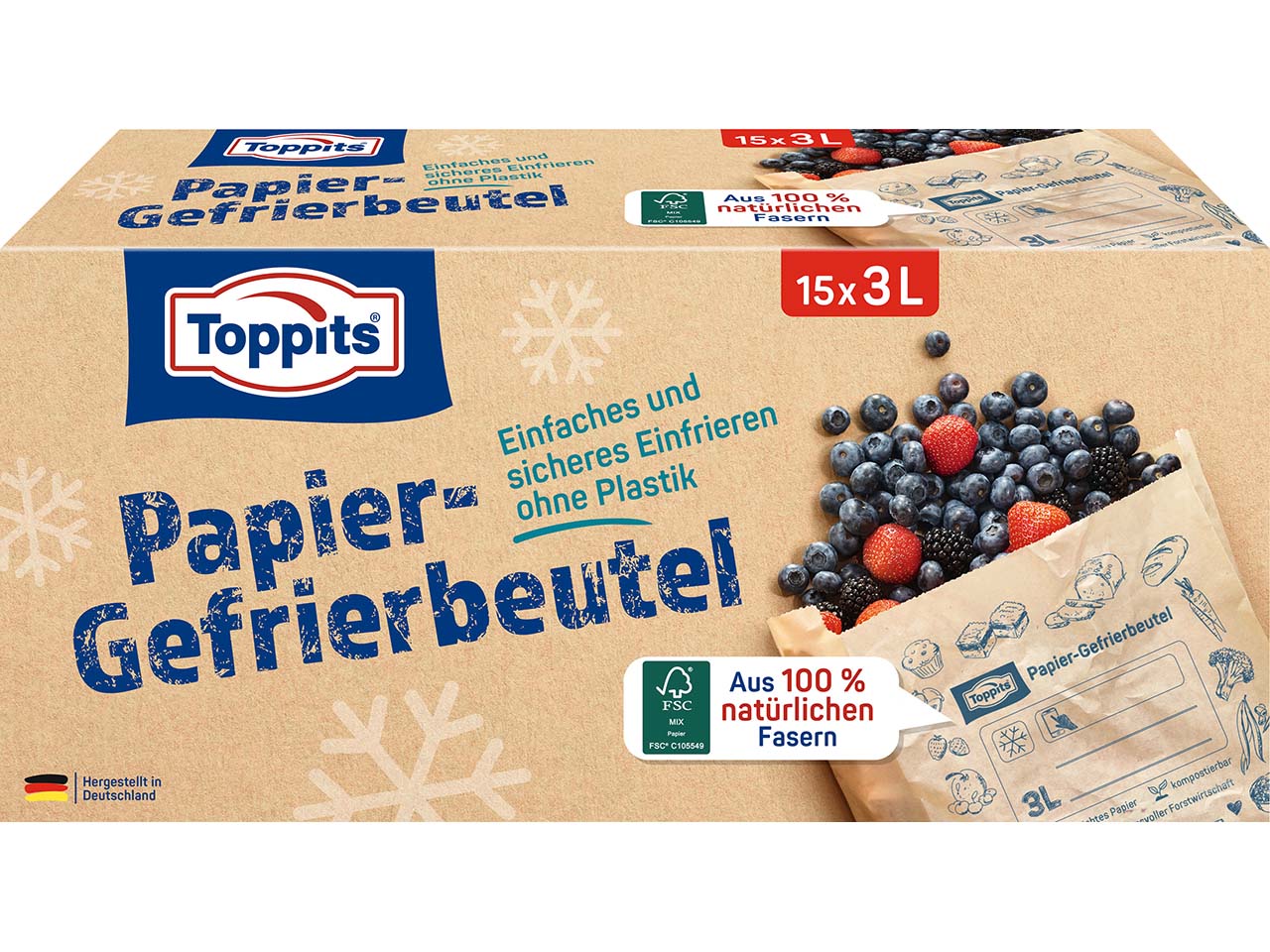Toppits Gefrierbeutel aus FSC-zertifiziertem Papier, 3 l, 15 Stk.