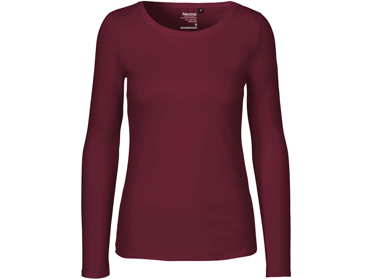 Neutral Bio-Damen-Langarmshirt mit Rundhalsaussschnitt bordeaux, Gr. XL