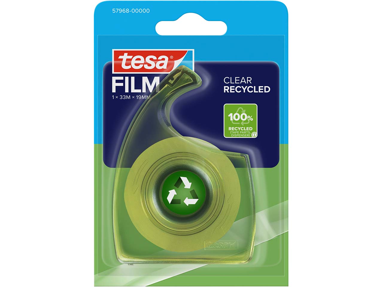tesa Handabroller "EASY CUT" inkl. 1 Rolle, 33 m x 19 mm "CLEAR RECYCLED"