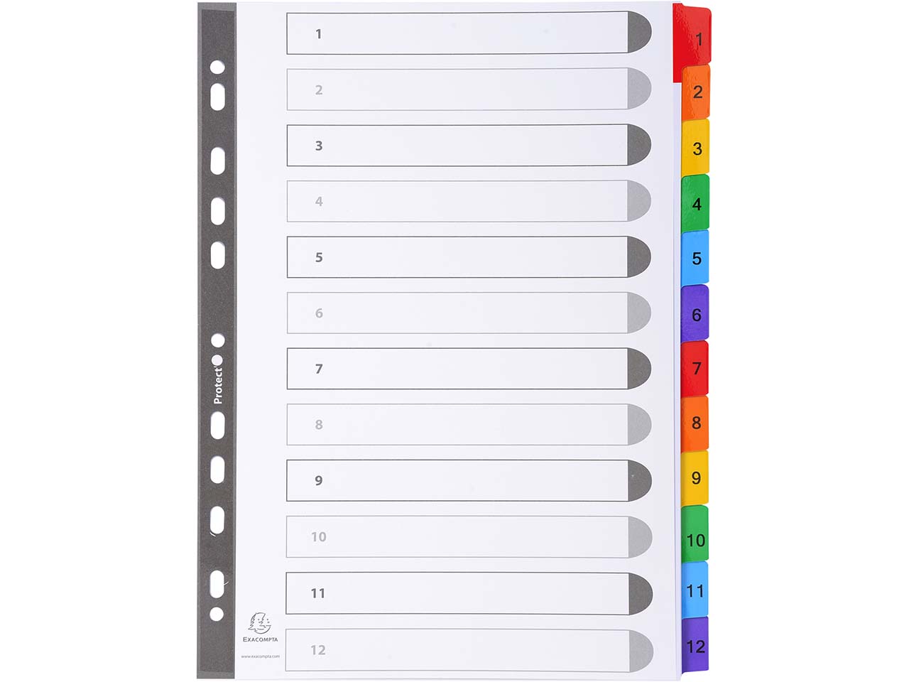 20 Exacompta Register, 12 Taben farbig numerisch, 160 g/m², DIN A4, weiß