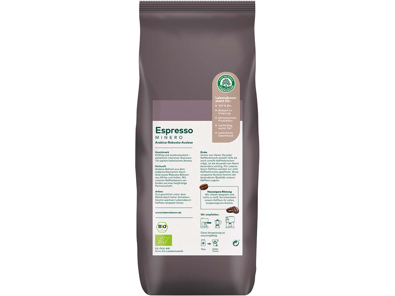 Lebensbaum Bio-Espresso "Minero" ganze Bohnen, 1 kg