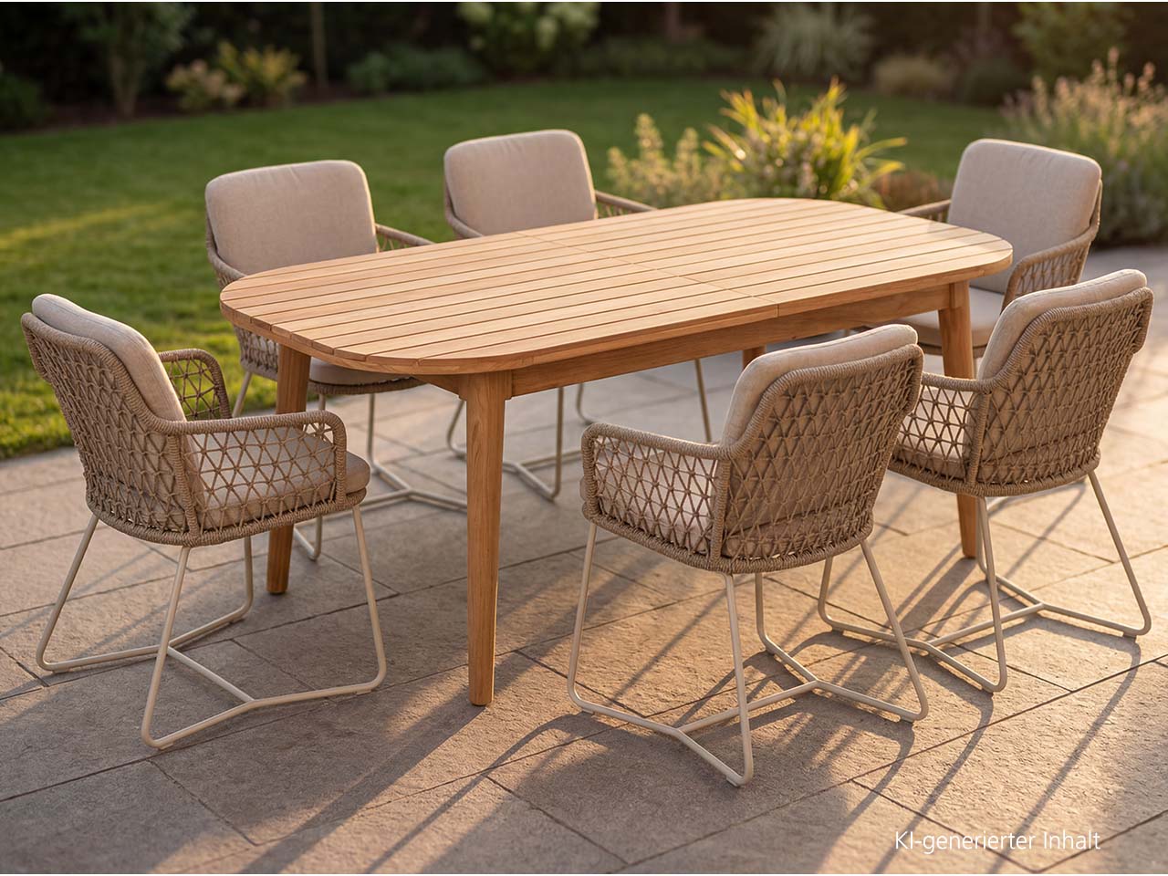 Gartenmöbel-Set "Madera & Ravello" 7-tlg. 1 Tisch 180/240 x 100 cm, 6 Sessel, teak/sand
