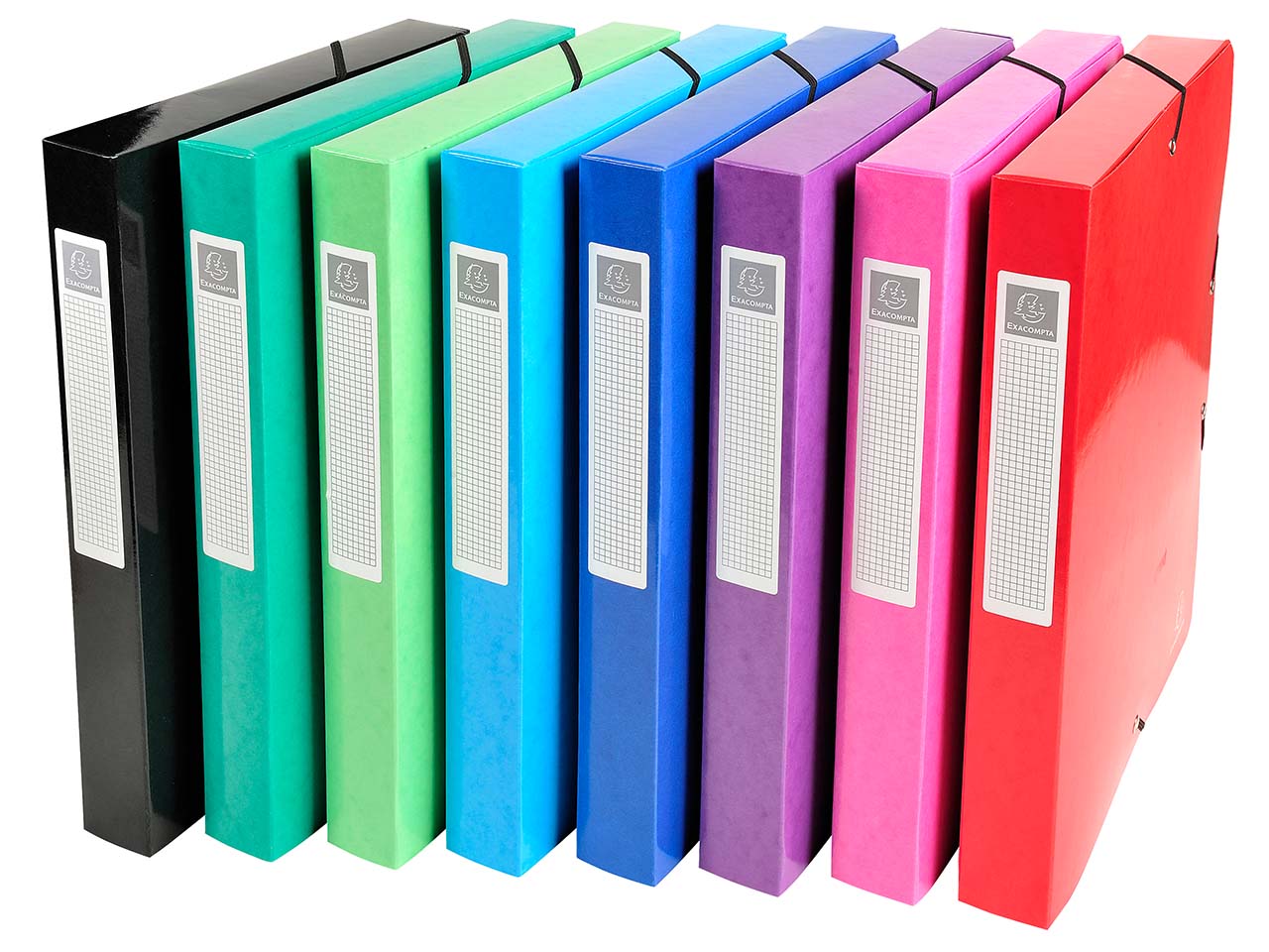 8 Exacompta Archivboxen "Iderama", 600 g/m², DIN A4, Gummizug, RB 40 mm, sortiert