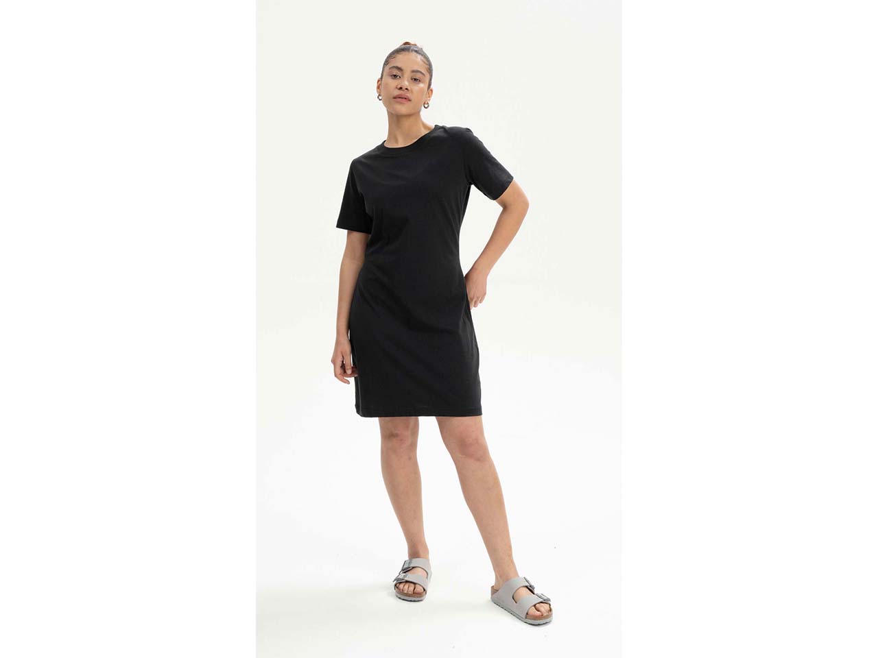 MELA Bio-Damen-Mini-T-Shirt-Kleid "DARSHA" mit Rundhalsausschnitt, schwarz, Gr. L
