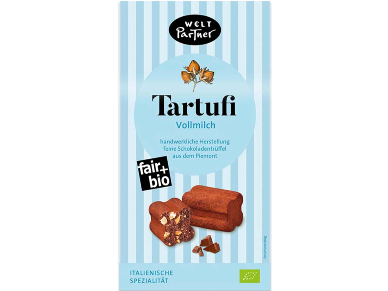 WeltPartner Bio-Tartufi Vollmilch Schokotrüffel, 39% Cacao, 120 g
