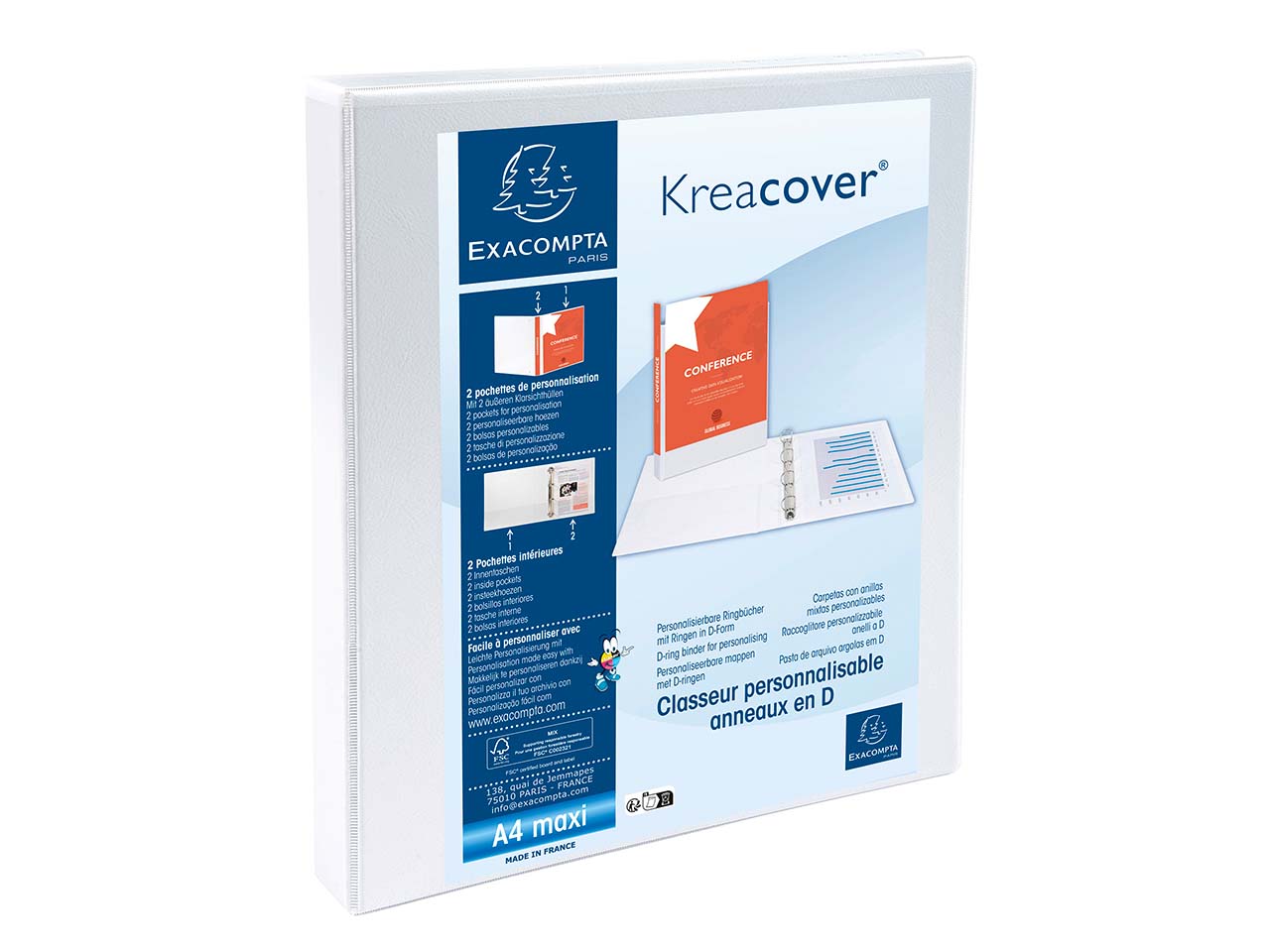 10 Exacompta Ringbücher "Kreacover", DIN A4 Maxi, 2 Ringe 16 mm, RB 38 mm, weiß