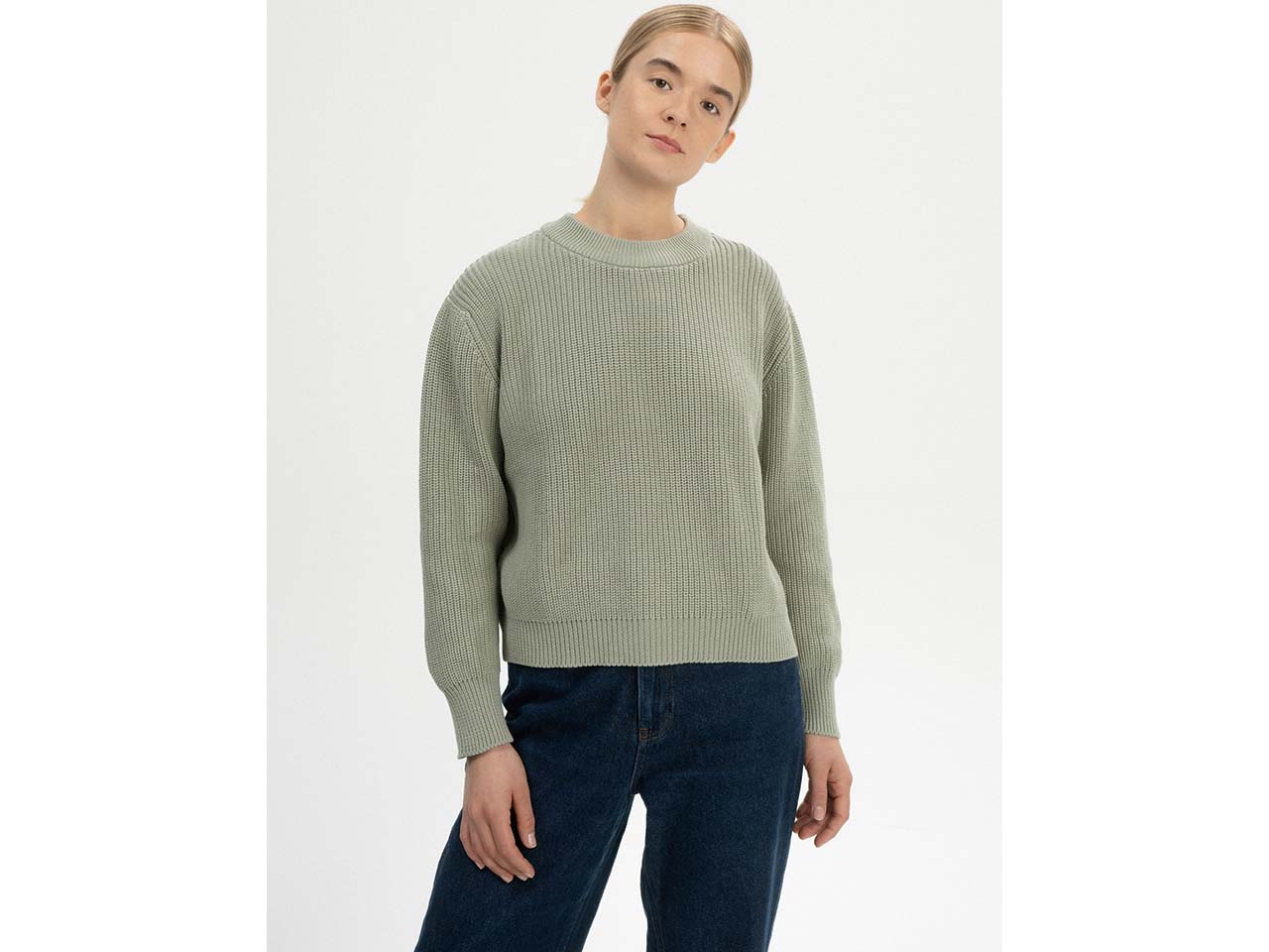 MELA Bio-Damen-Strickpullover 'ADAH' mit Rundhalsausschnitt, green clay, Gr. M