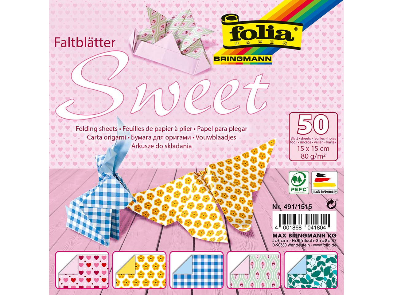 folia Faltblätter "Sweet" 80g/m², 15x15cm