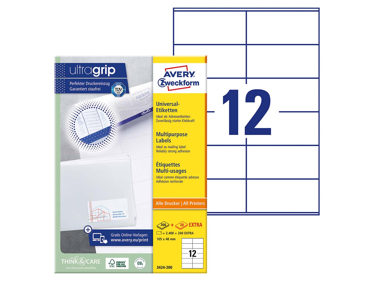 2.640 Zweckform Etiketten '3424' 105 x 48 mm, A4