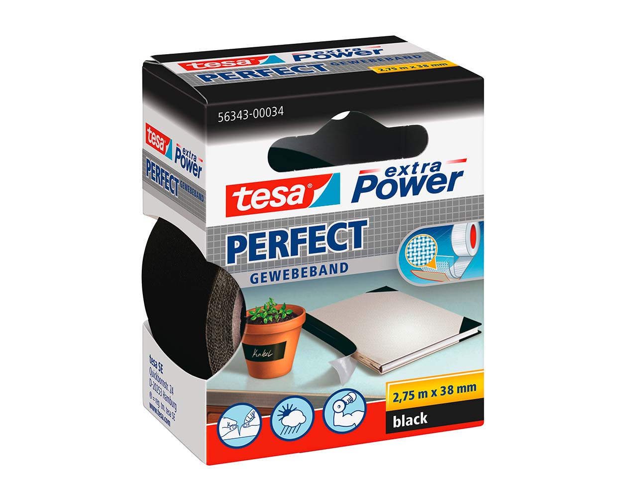 Tesa Gewebeband 2,75m x 38mm schwarz