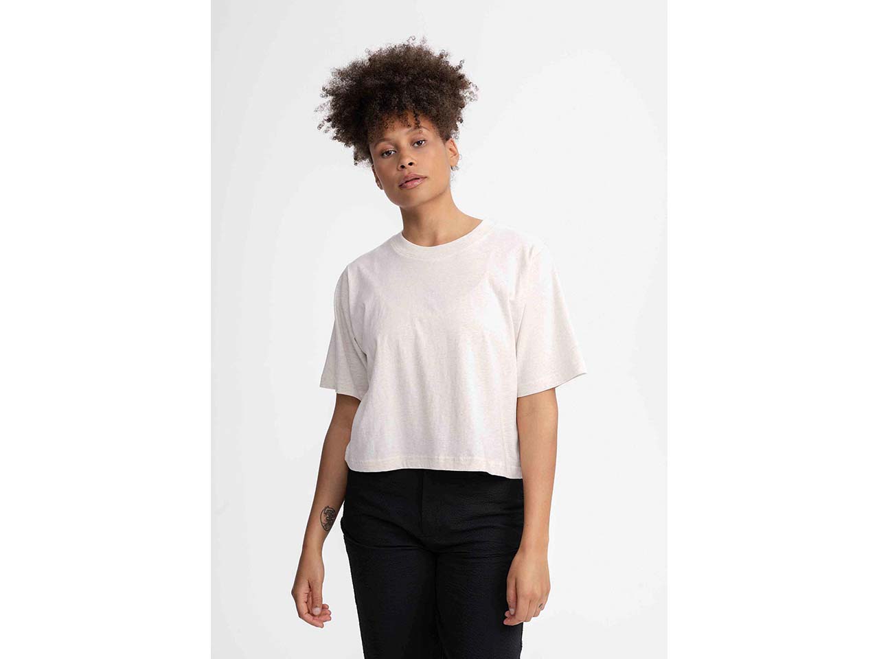 MELA Bio-Damen-T-Shirt "DESNA" mit Rundhalsausschnitt, cream melange, Gr. L