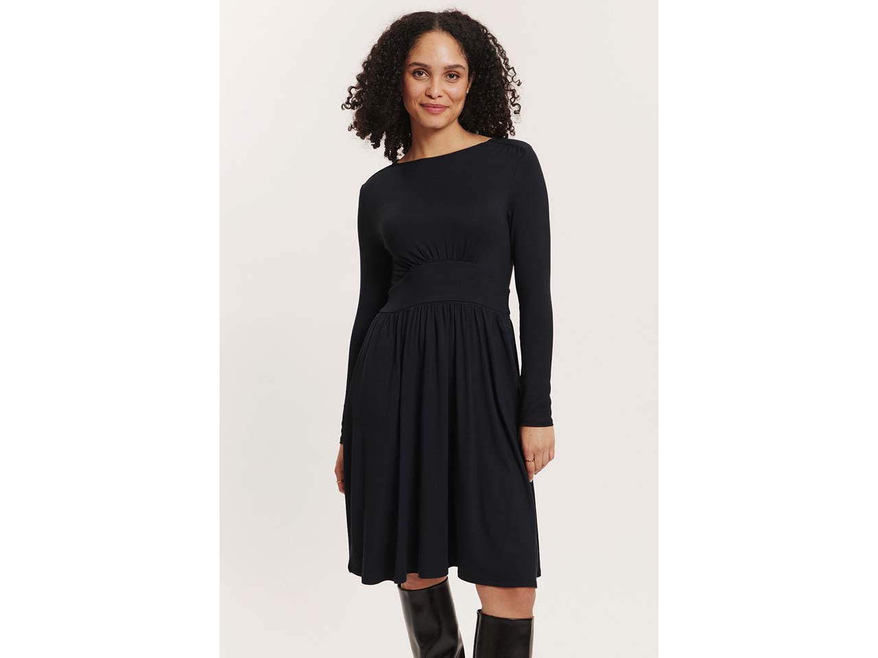 tranquillo Bio-Damen-Midi-Kleid 'Moonii' mit 50 % Woll-Anteil, mit Taschen, black, Gr. S
