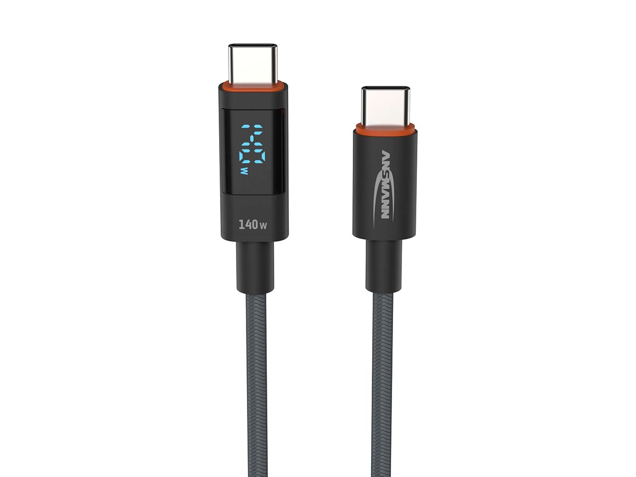 Ansmann Ladekabel mit Display USB-C auf USB-C, 2 m, anthrazit
