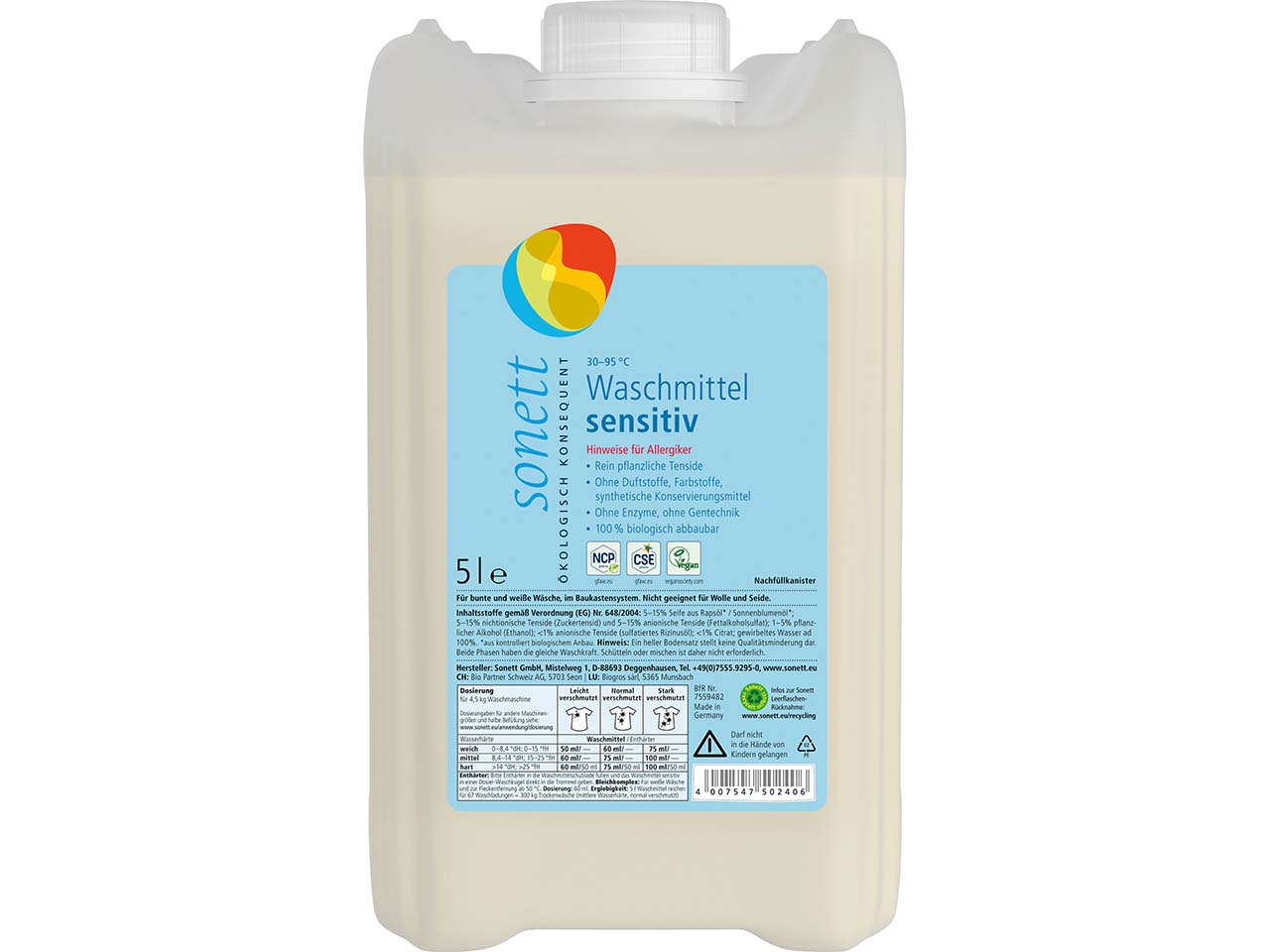 Sonett Flüssigwaschmittel "Sensitiv", Nachfüllung, 5 l