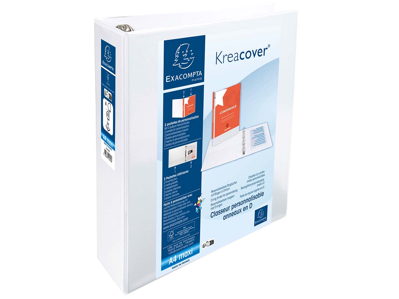 10 Exacompta Ringbücher "Kreacover", DIN A4 Maxi, 4 Ringe 60 mm, RB 90 mm, weiß