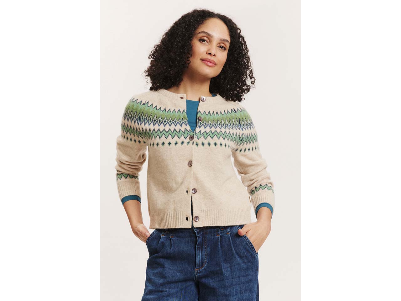 tranquillo Damen-Cardigan 'Leonaa' aus Schurwolle, mit Permuttknöpfen, offwhite, Gr. S