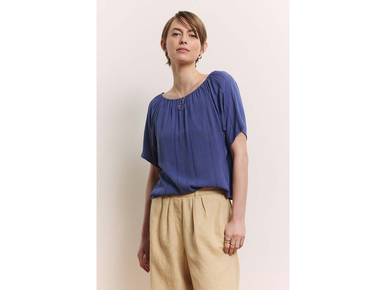 tranquillo Damen-Bluse "Ruuth" aus Crinkle-Viskose, indigo blue, Gr. 40
