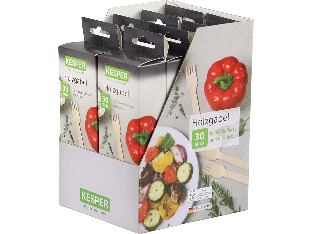 KESPER Einweggabel aus FSC-Birkenholz, 30er-Pack, Länge 16 cm