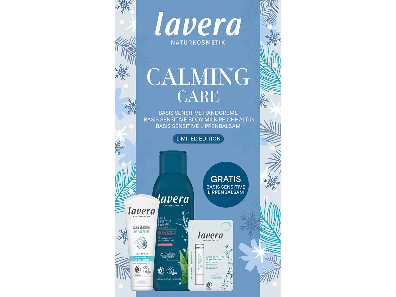 lavera Geschenkset "Calming Care" mit Handcreme, Body Milk und gratis Lippenbalsam