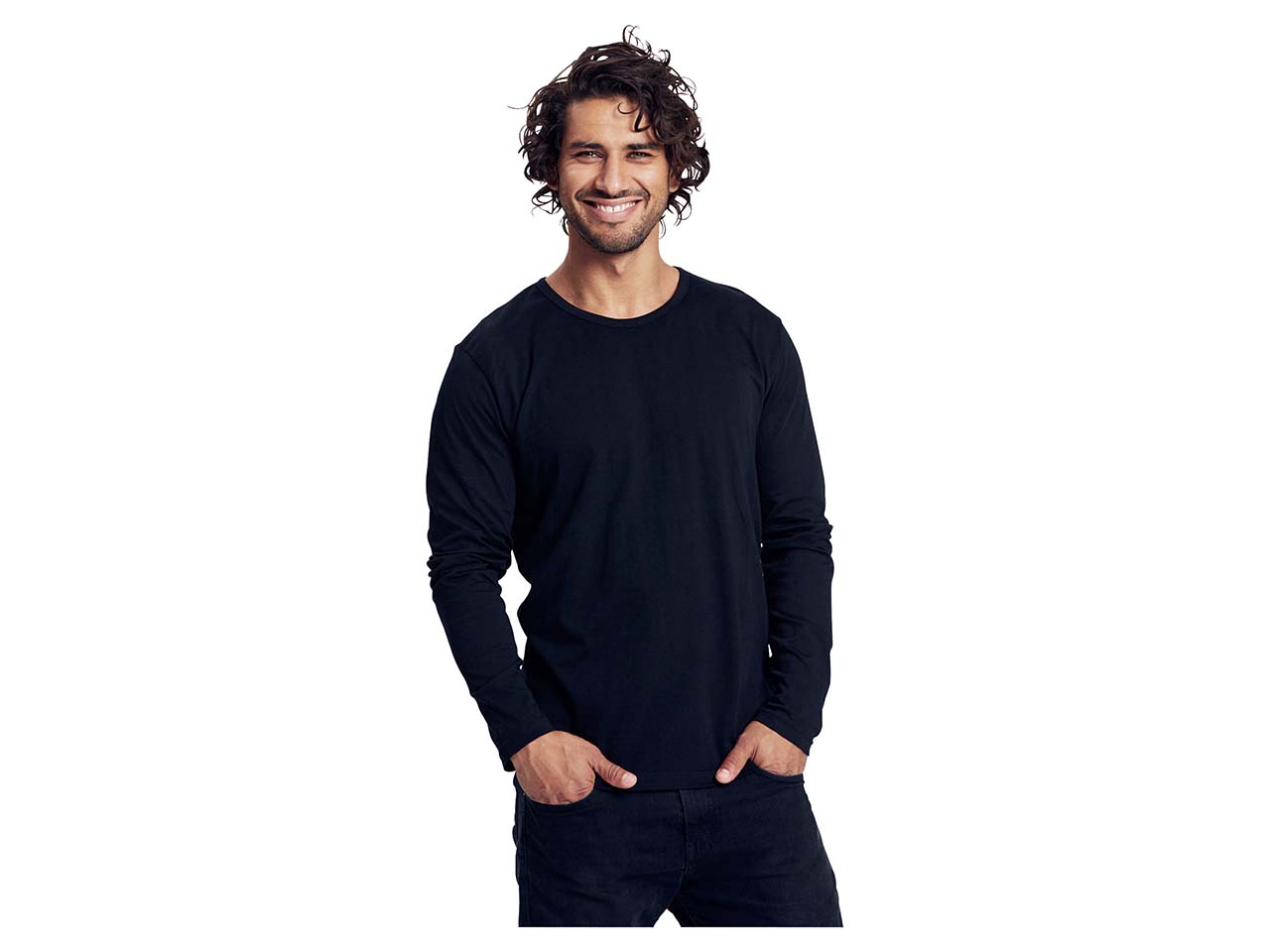 Neutral 2er-Pack Bio-Herren-Langarmshirt mit Rundhalsausschnitt, black, Gr. XL