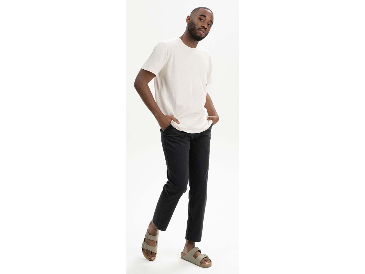 MELA Bio-Herren-T-Shirt "SADHIL" mit Feinripp-Rundhalsausschnitt, cream melange, Gr. L
