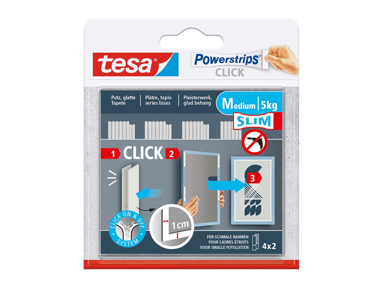 tesa Powerstrips "CLICK" 4 x 2 Slim M, bis 5 kg