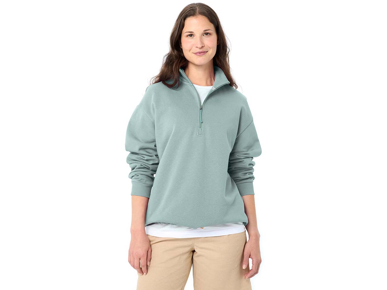 VAUDE Bio-Damen-Half-Zip-Pullover "Redmont" weit geschnitten, dusty fern, Gr. 40