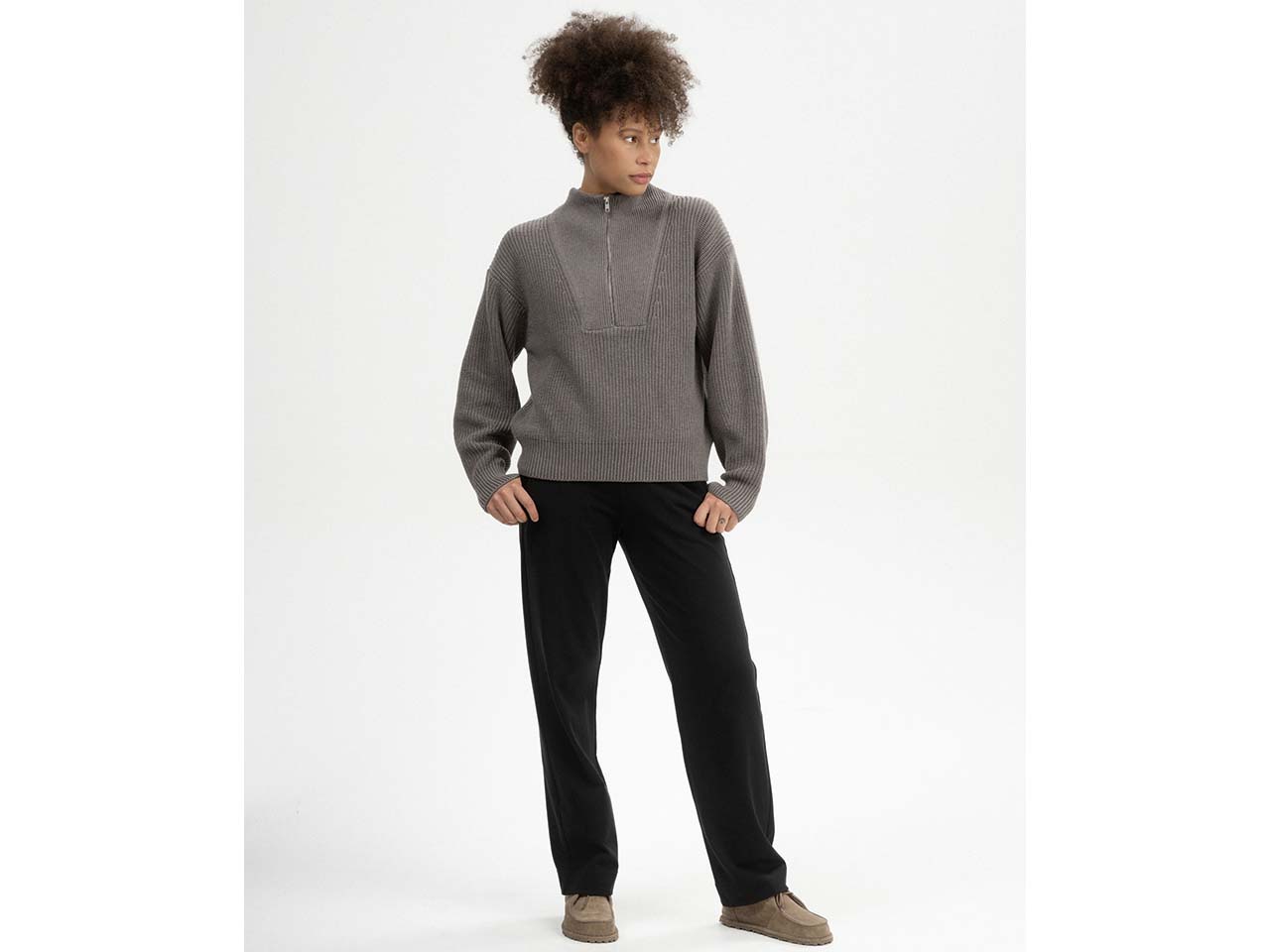 MELA Bio-Damen-Rippstrick Troyer 'KIMAYA' mit Stehkragen, bear melange, Gr. M